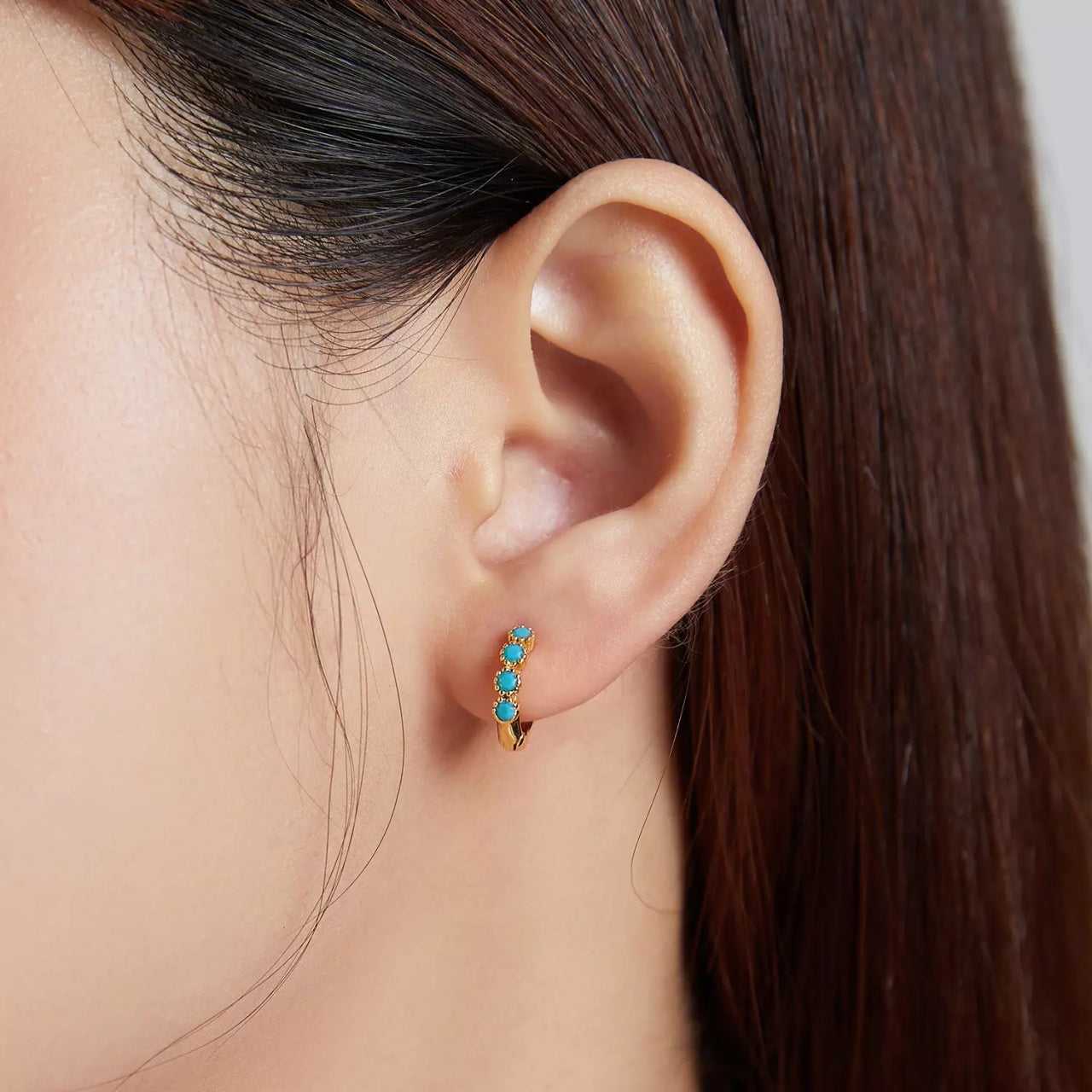 Cercei din argint Golden Blue Hoops, Argint 925, Pentru Femei