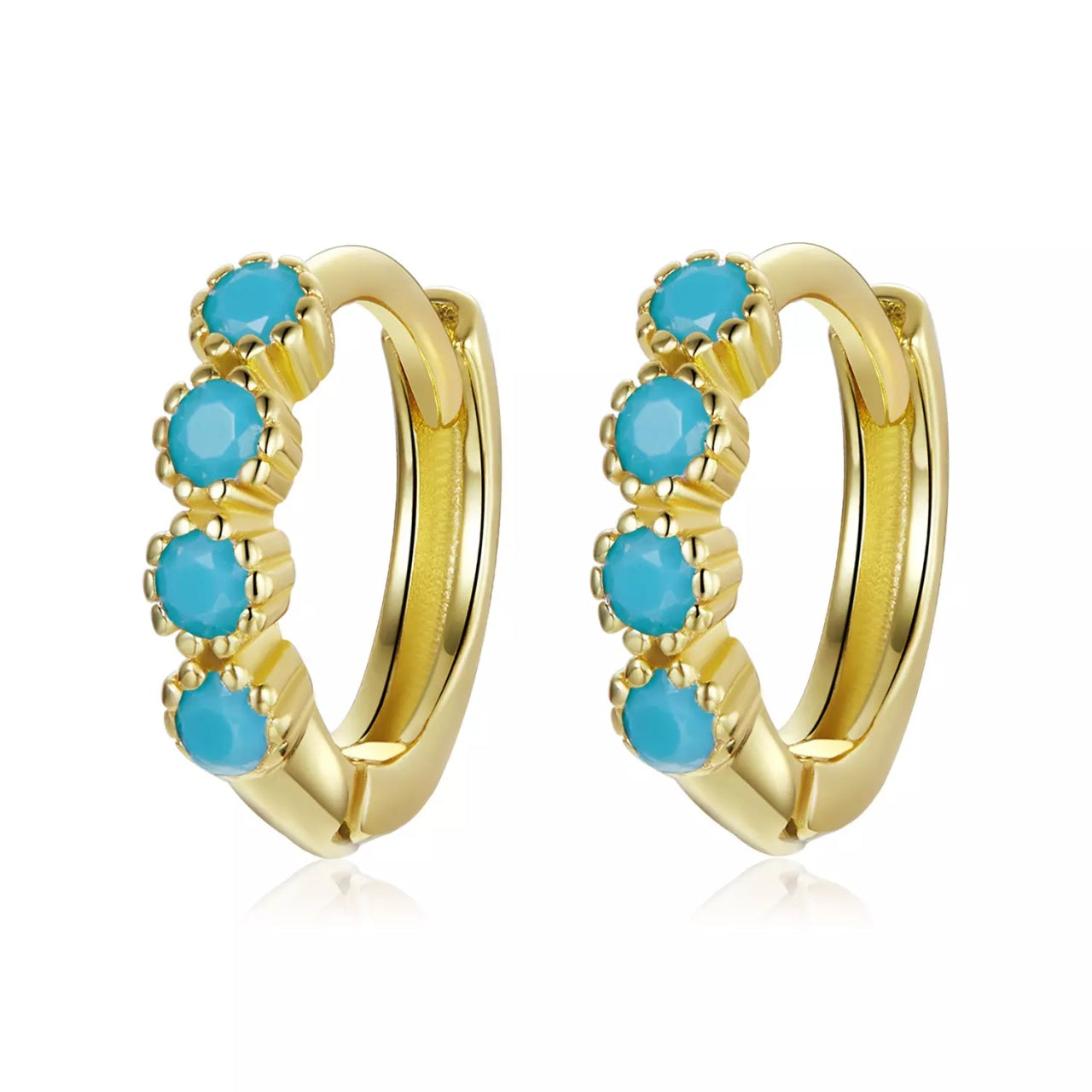 Cercei din argint Golden Blue Hoops, Argint 925, Pentru Femei