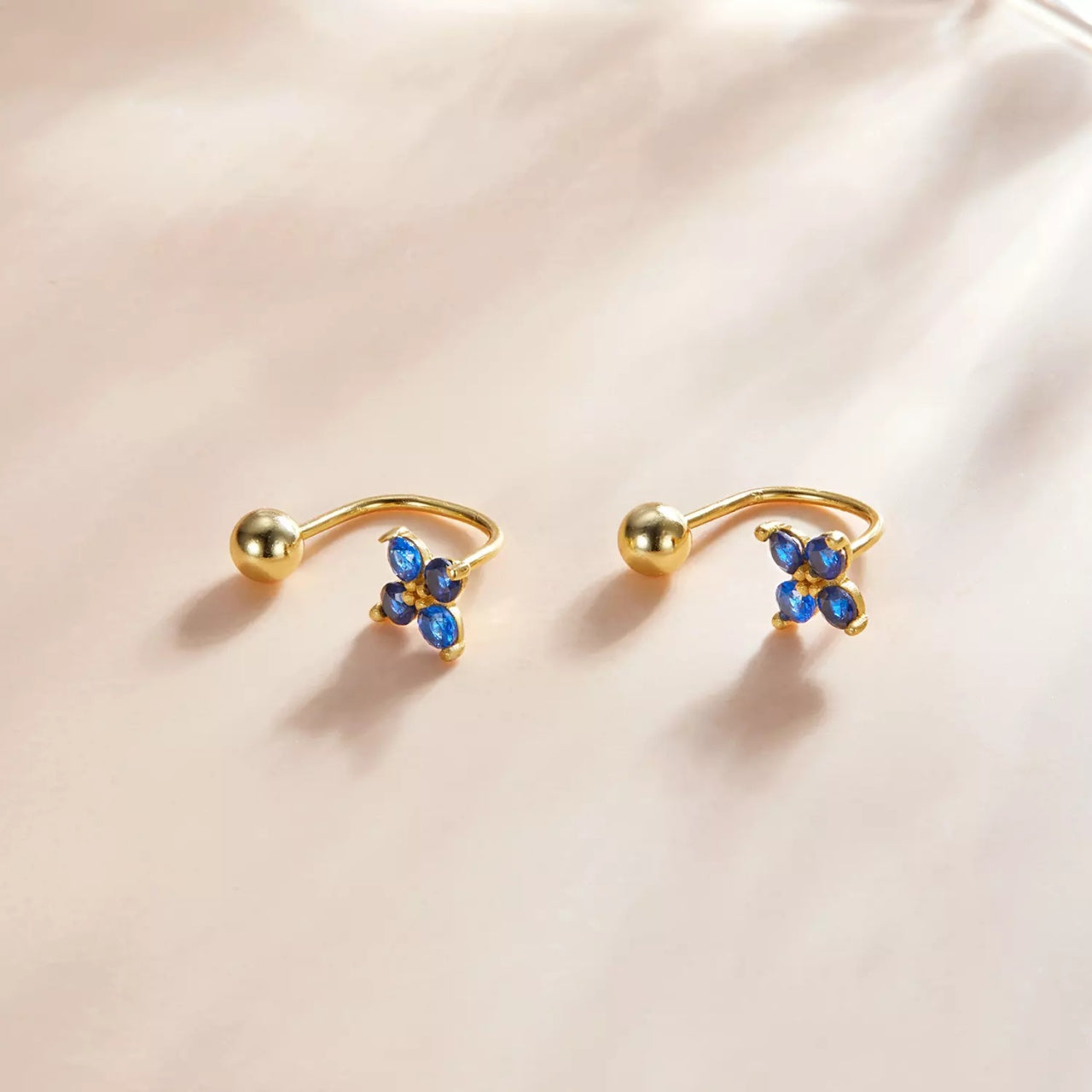 Cercei din argint Golden Blue Little Clover, Argint 925, Pentru Femei