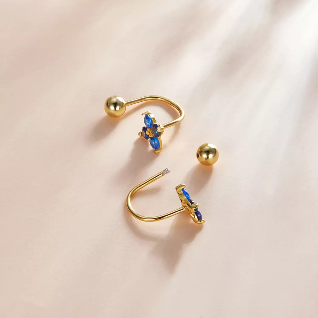 Cercei din argint Golden Blue Little Clover, Argint 925, Pentru Femei