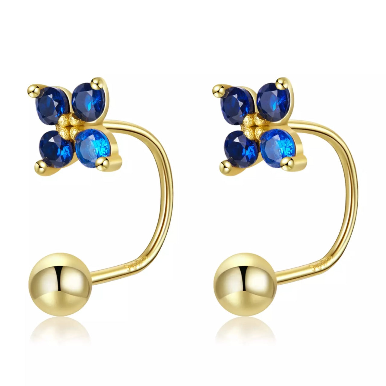 Cercei din argint Golden Blue Little Clover, Argint 925, Pentru Femei
