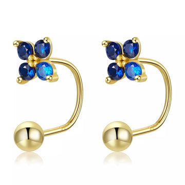 Cercei din argint Golden Blue Little Clover, Argint 925, Pentru Femei