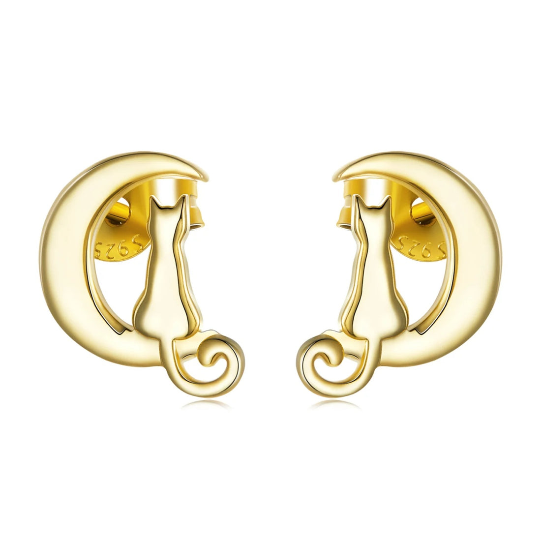 Cercei din argint Golden Cat on the Moon, Argint 925, Pentru Femei 1.23g