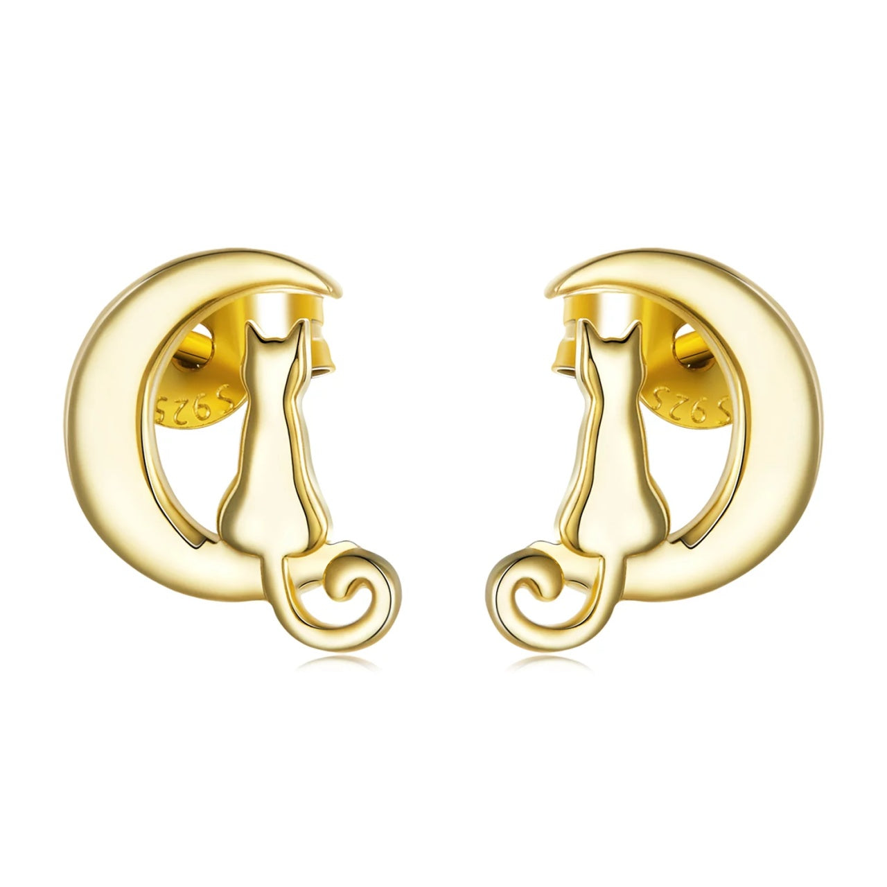 Cercei din argint Golden Cat on the Moon, Argint 925, Pentru Femei 1.23g