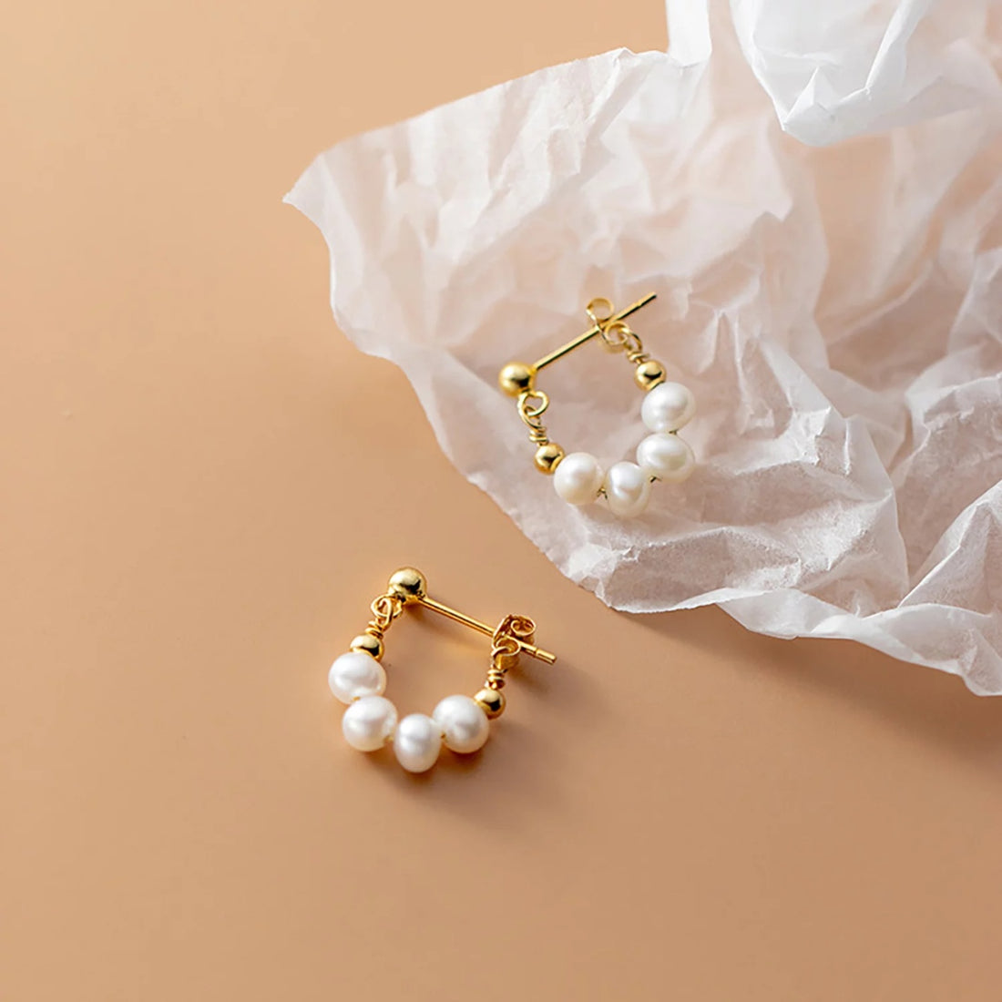 Cercei din argint Golden Chained Pearls, Argint 925, Pentru Femei