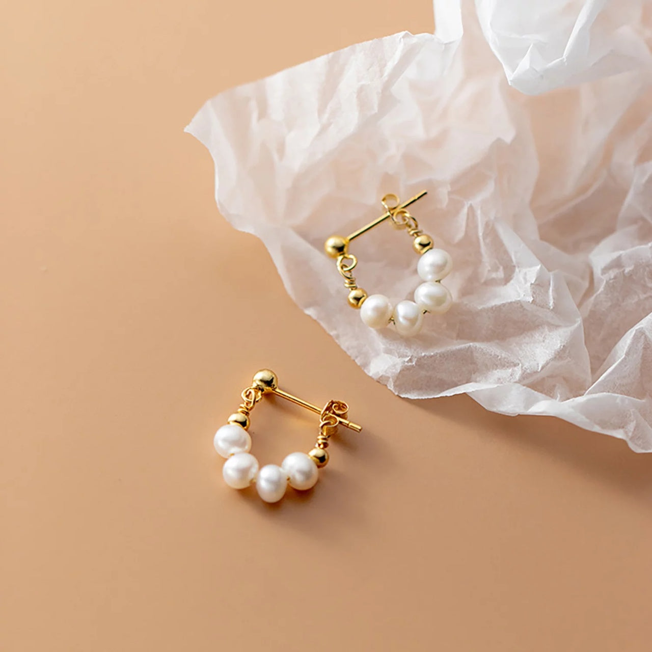 Cercei din argint Golden Chained Pearls, Argint 925, Pentru Femei