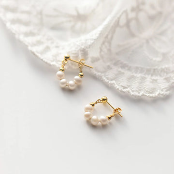 Cercei din argint Golden Chained Pearls, Argint 925, Pentru Femei