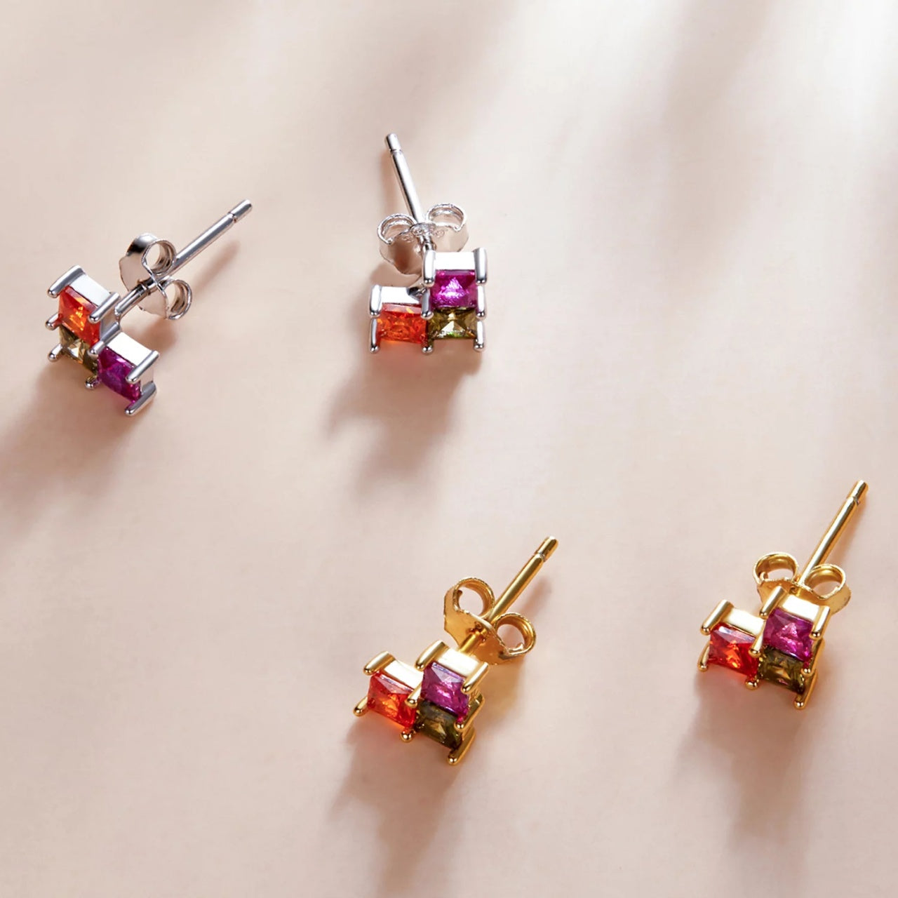 Cercei din argint Golden Colorful Cubes, Argint 925, Pentru Femei