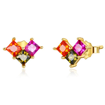 Cercei din argint Golden Colorful Cubes, Argint 925, Pentru Femei