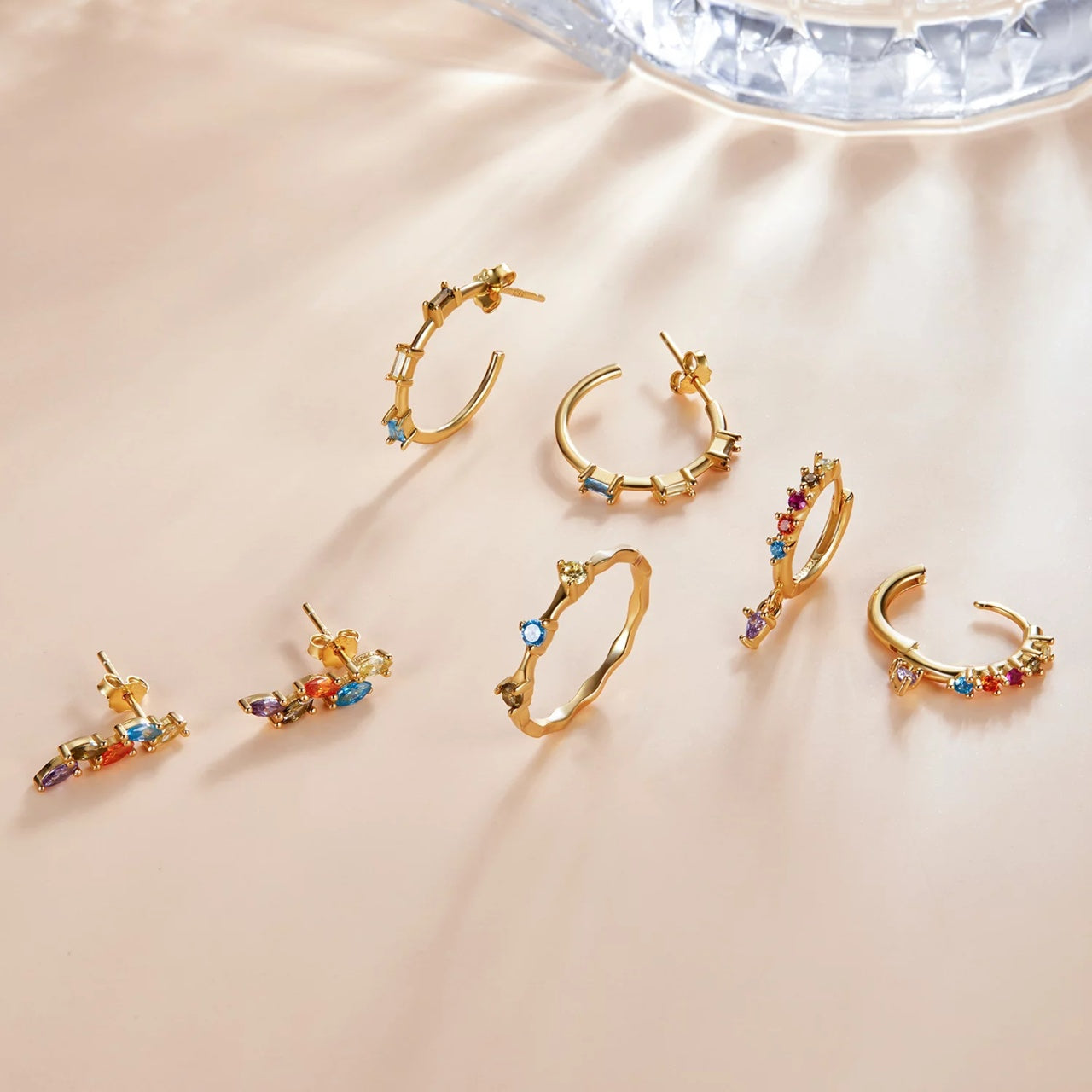 Cercei din argint Golden Colorful Leaves, Argint 925, Pentru Femei