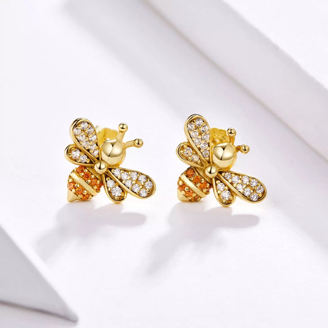 Cercei din argint Golden Crystal Bee, Argint 925, Pentru Femei