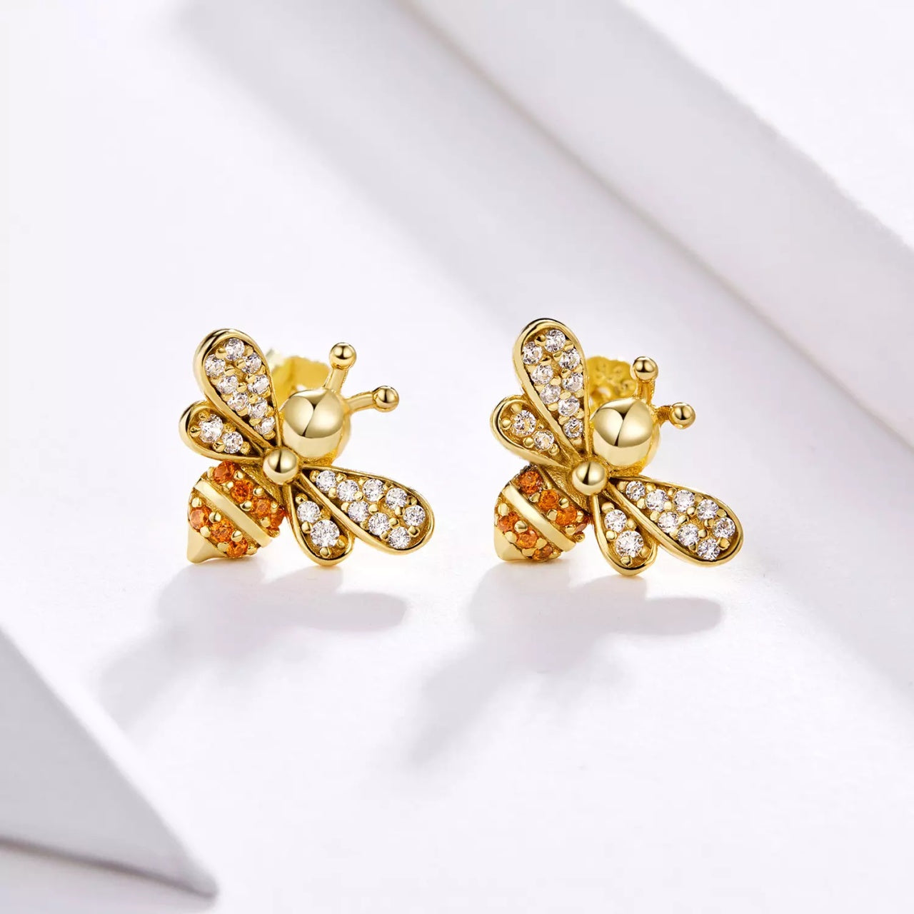 Cercei din argint Golden Crystal Bee, Argint 925, Pentru Femei