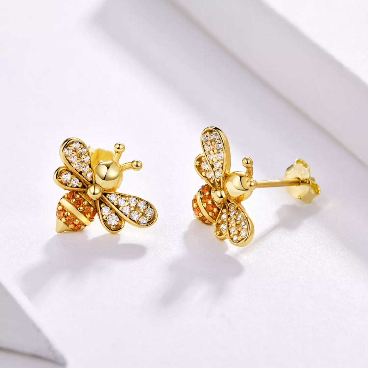 Cercei din argint Golden Crystal Bee, Argint 925, Pentru Femei