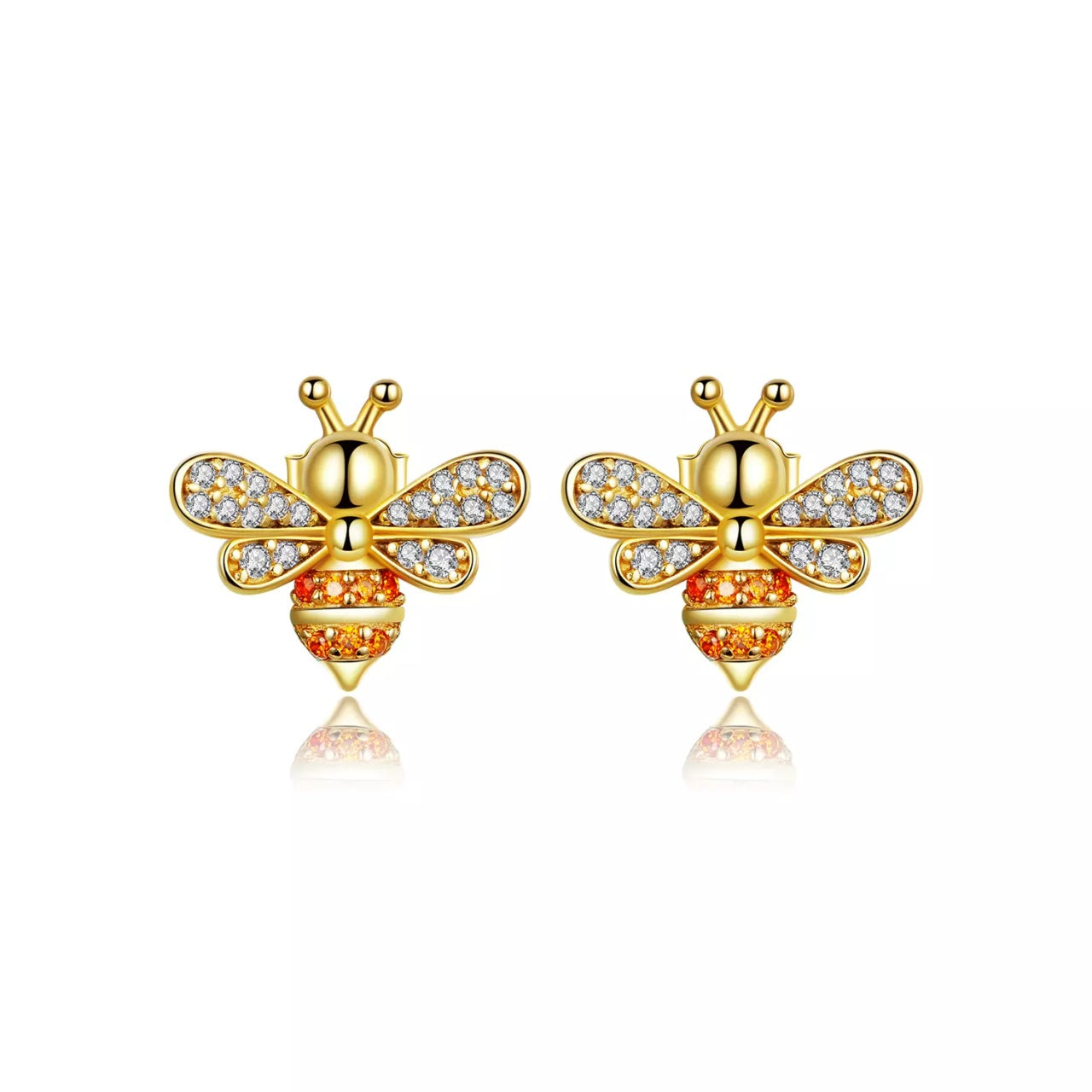 Cercei din argint Golden Crystal Bee, Argint 925, Pentru Femei