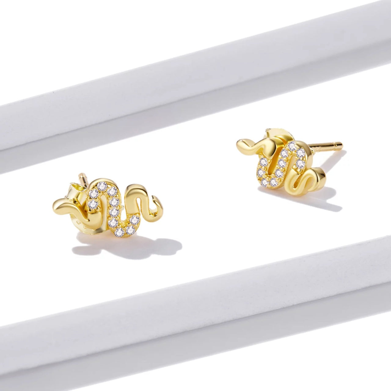 Cercei din argint Golden Crystal Snake, Argint 925, Pentru Femei