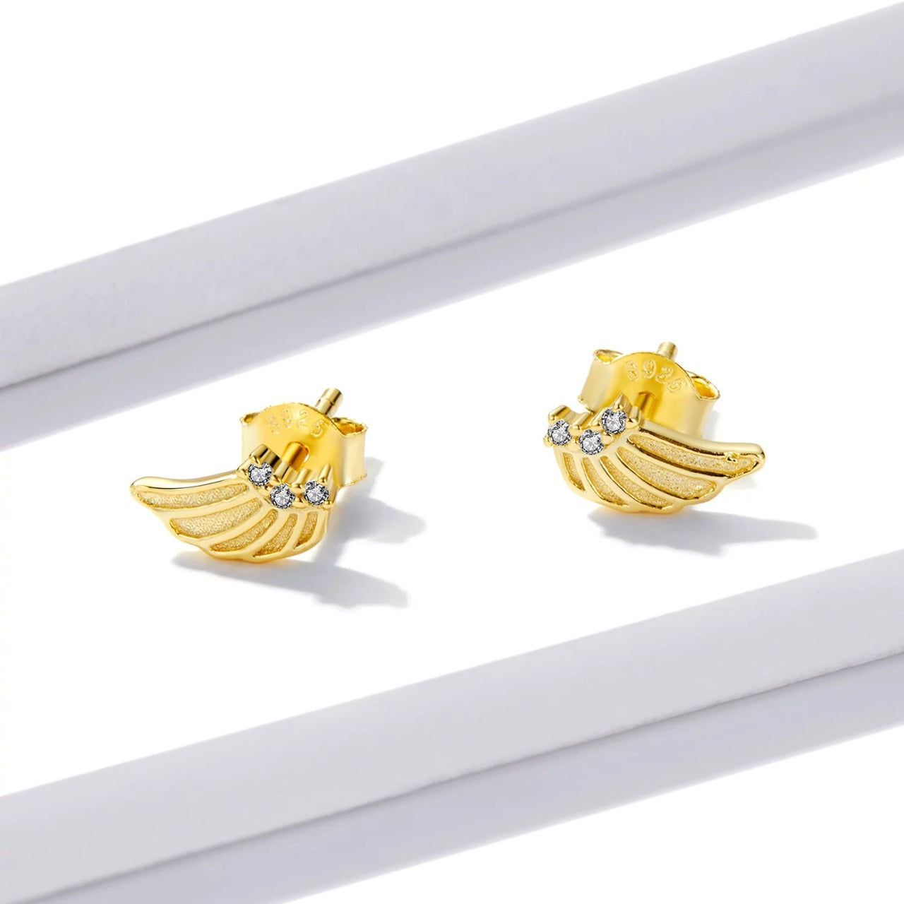 Cercei din argint Golden cu Aripi si Cristale, Argint 925, Pentru Femei 0.96g