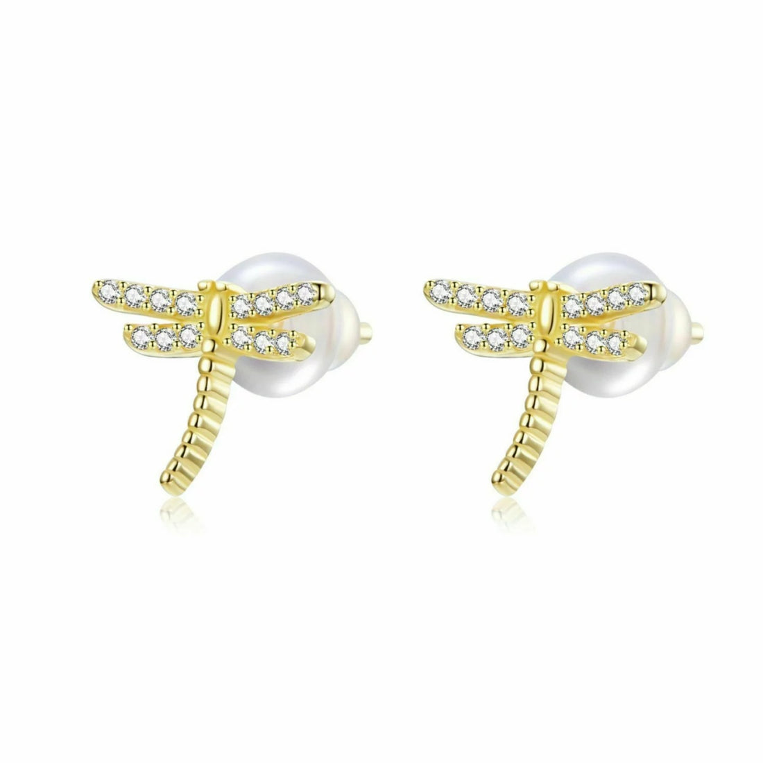 Cercei din argint Golden Dragonfly, Argint 925, Pentru Femei 1.53g