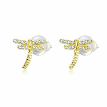 Cercei din argint Golden Dragonfly, Argint 925, Pentru Femei 1.53g