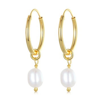 Cercei din argint Golden Drop Pearls, Argint 925, Pentru Femei