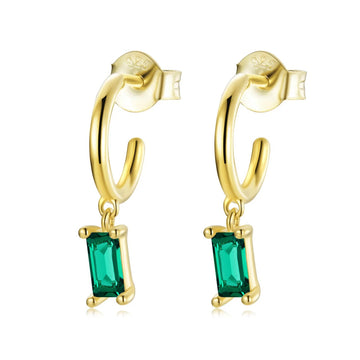 Cercei din argint Golden Dropped Green Rectangle, Argint 925, Pentru Femei