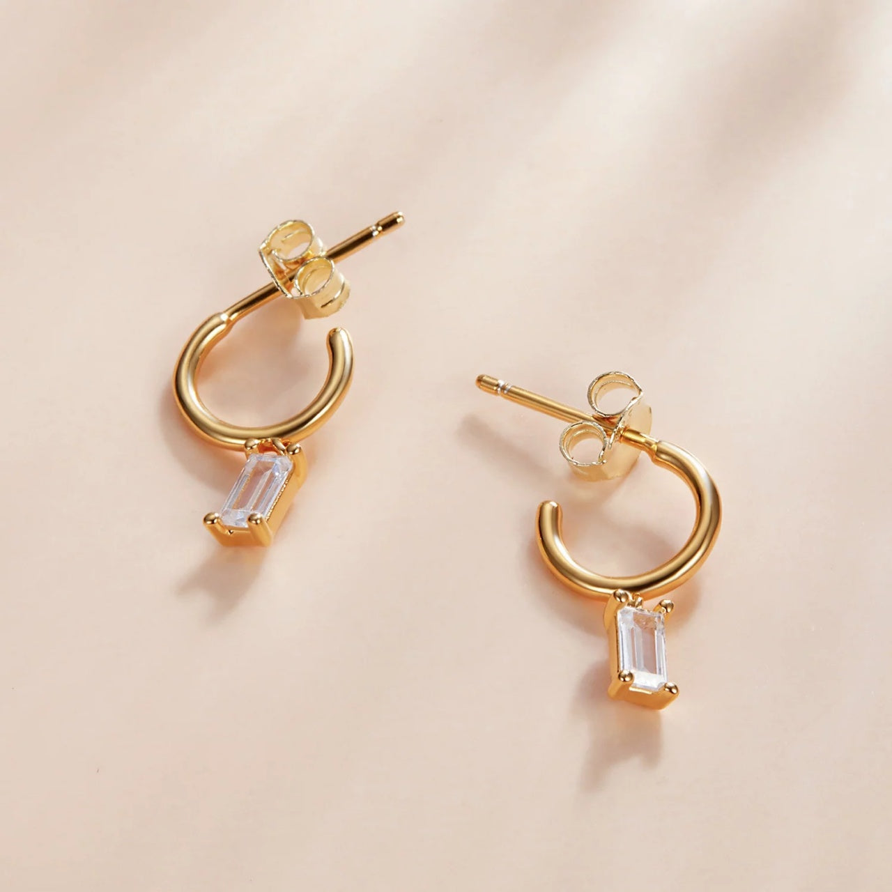 Cercei din argint Golden Dropped Rectangle Crystals, Argint 925, Pentru Femei