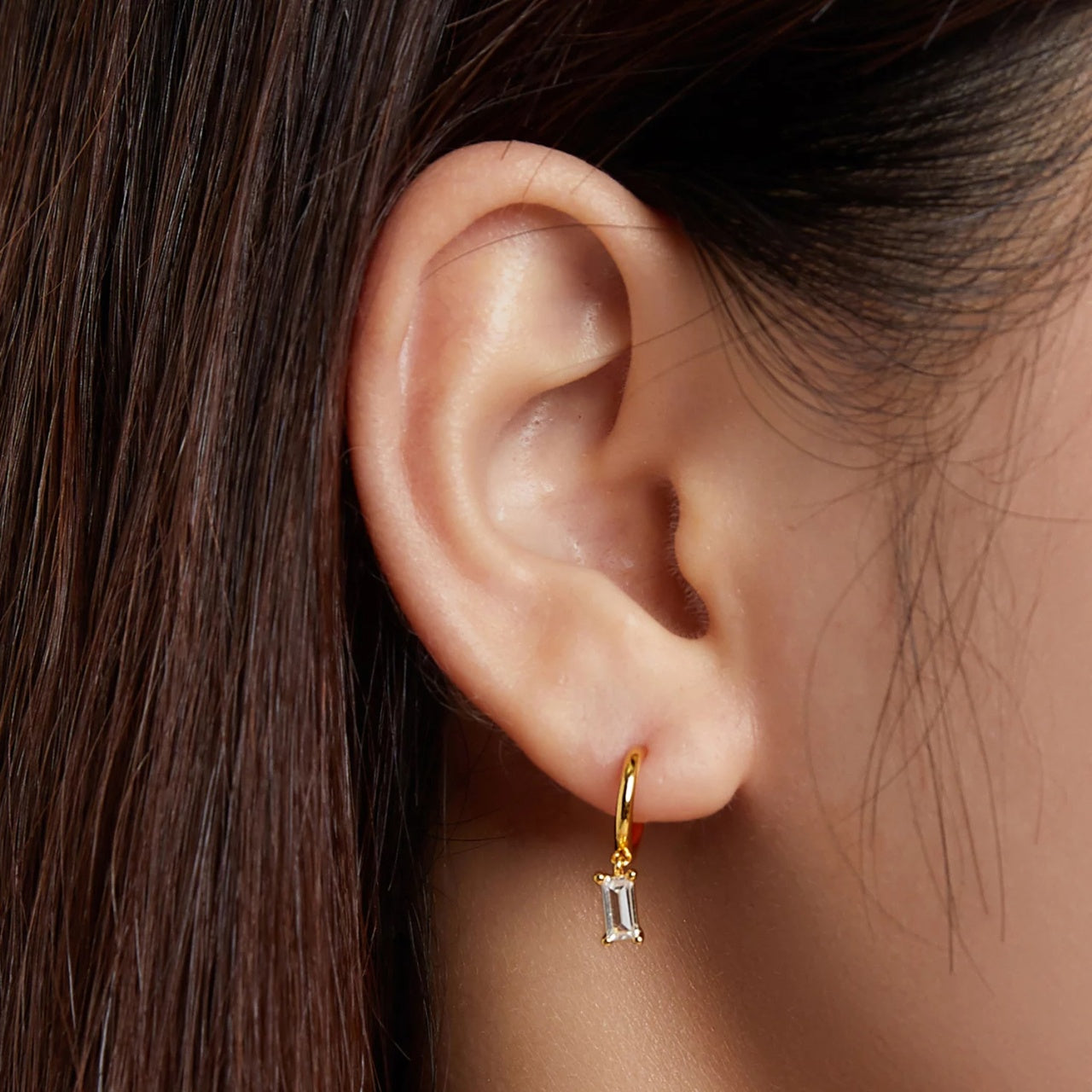 Cercei din argint Golden Dropped Rectangle Crystals, Argint 925, Pentru Femei