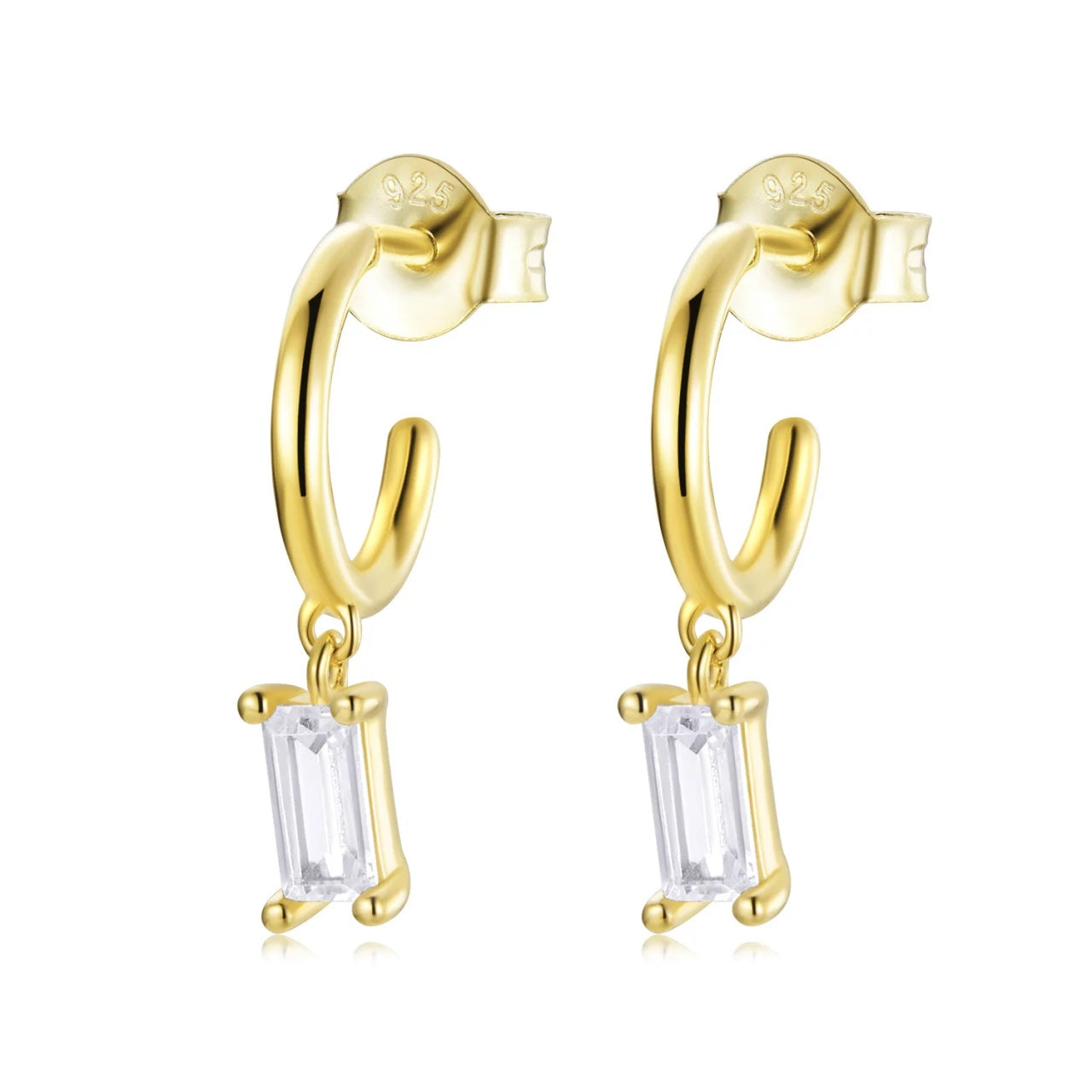 Cercei din argint Golden Dropped Rectangle Crystals, Argint 925, Pentru Femei