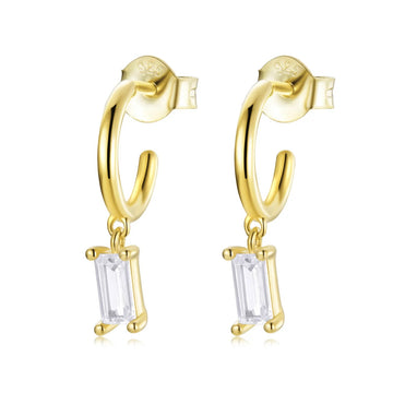 Cercei din argint Golden Dropped Rectangle Crystals, Argint 925, Pentru Femei