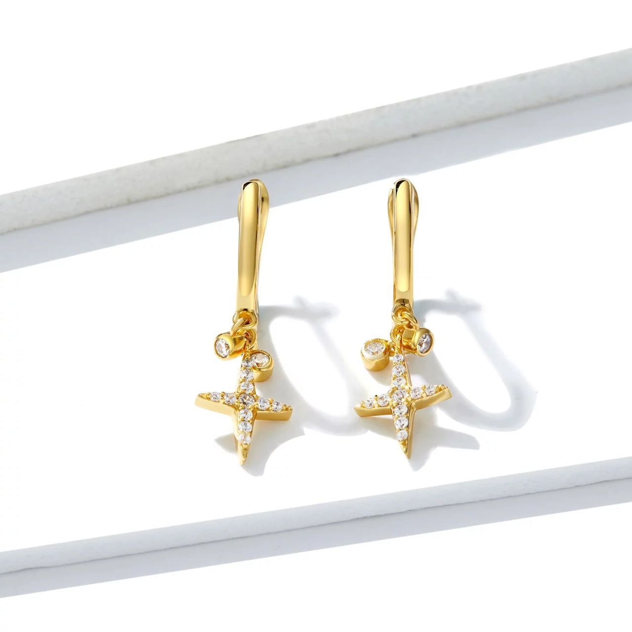 Cercei din argint Golden Dropping Cross, Argint 925, Pentru Femei