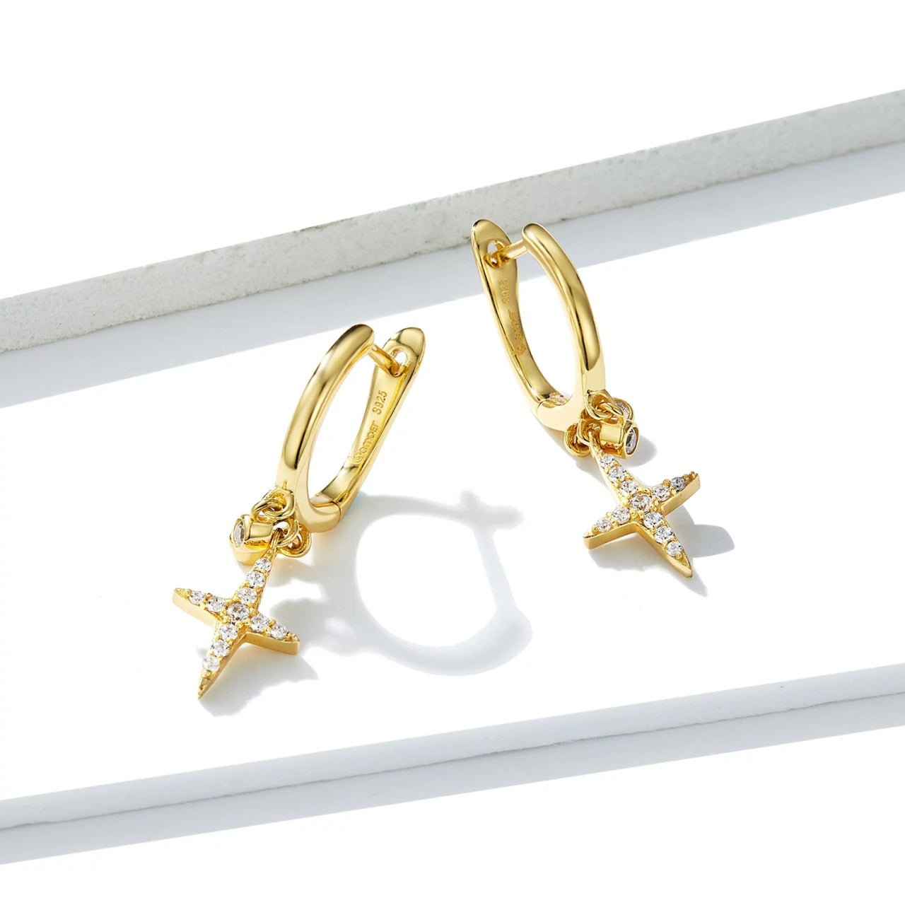 Cercei din argint Golden Dropping Cross, Argint 925, Pentru Femei