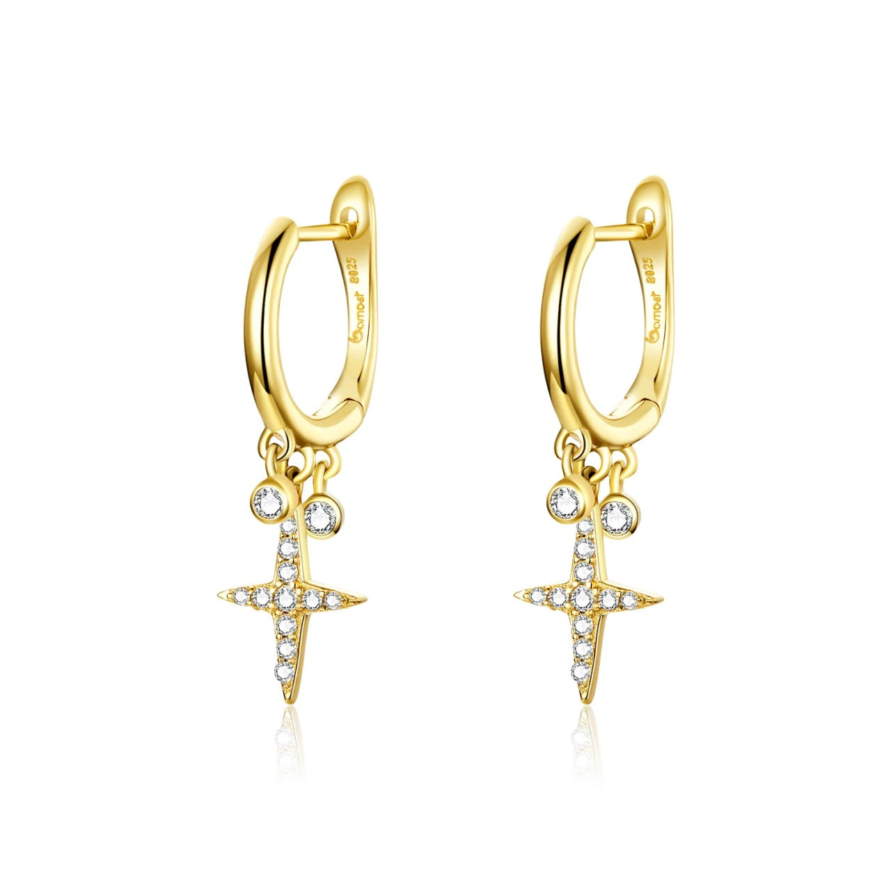 Cercei din argint Golden Dropping Cross, Argint 925, Pentru Femei
