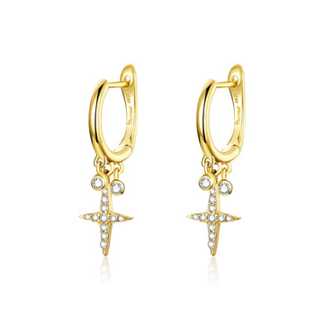 Cercei din argint Golden Dropping Cross, Argint 925, Pentru Femei