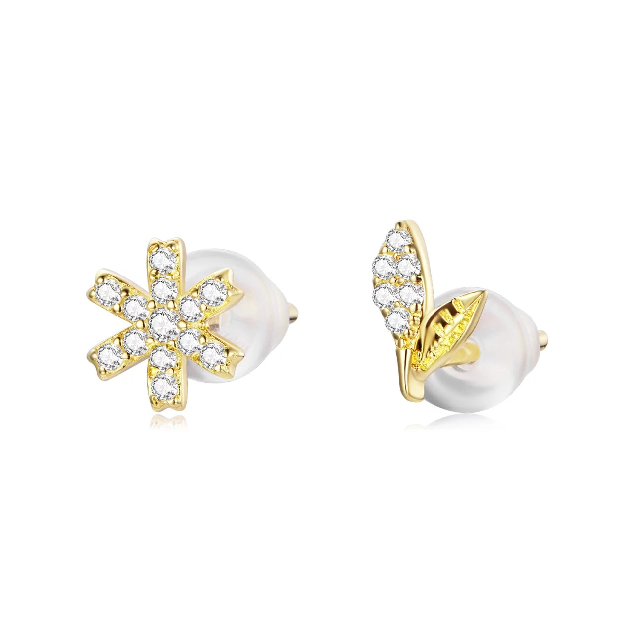 Cercei din argint Golden Flower and Leaf, Argint 925, Pentru Femei