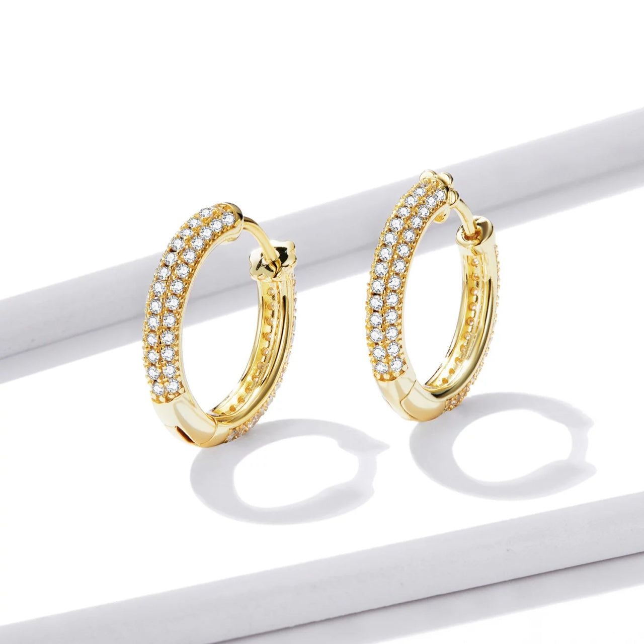 Cercei din argint Golden Glamour Hoops, Argint 925, Pentru Femei