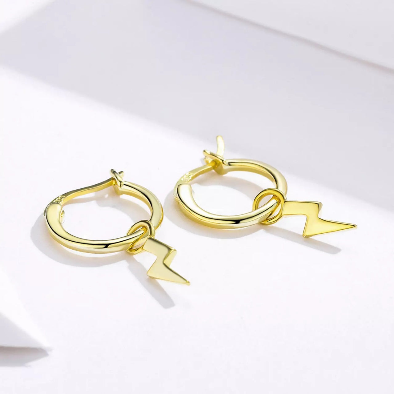 Cercei din argint Golden Lightning Hoops, Argint 925, Pentru Femei 2.17g