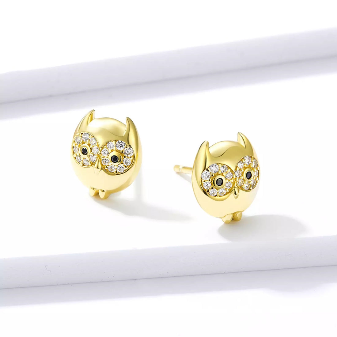 Cercei din argint Golden Little Owl, Argint 925, Pentru Femei 2.32g