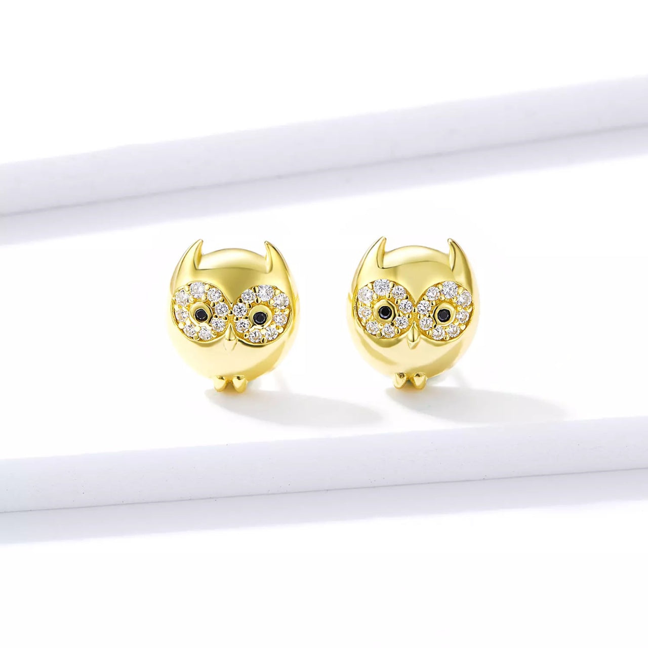 Cercei din argint Golden Little Owl, Argint 925, Pentru Femei 2.32g
