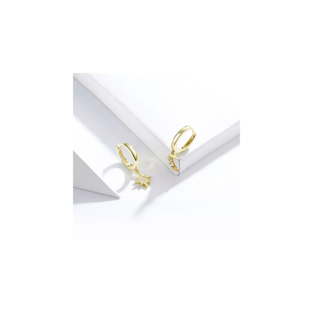 Cercei din argint Golden Moon and Stars, Argint 925, Pentru Femei