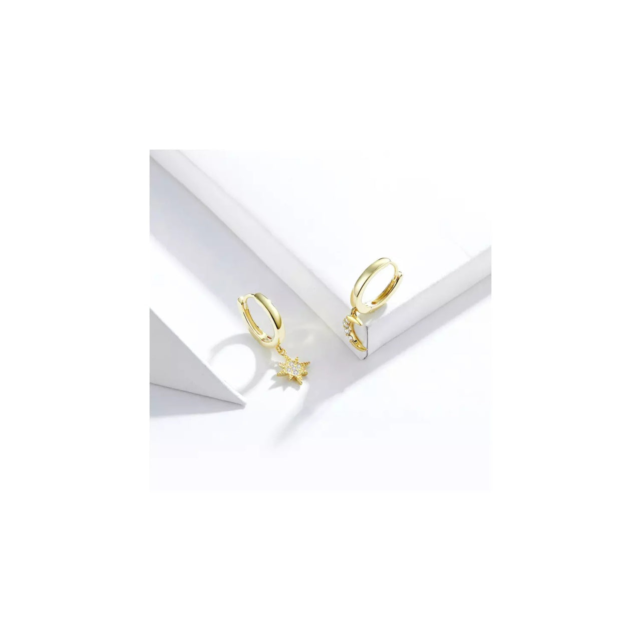 Cercei din argint Golden Moon and Stars, Argint 925, Pentru Femei
