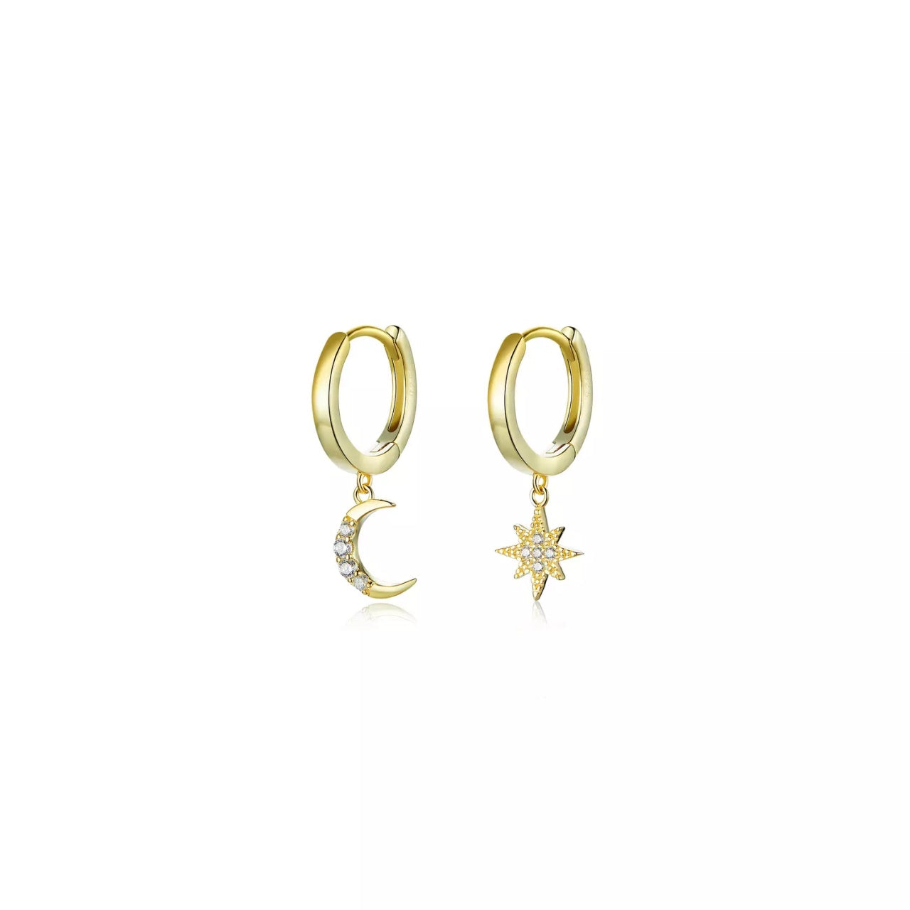 Cercei din argint Golden Moon and Stars, Argint 925, Pentru Femei