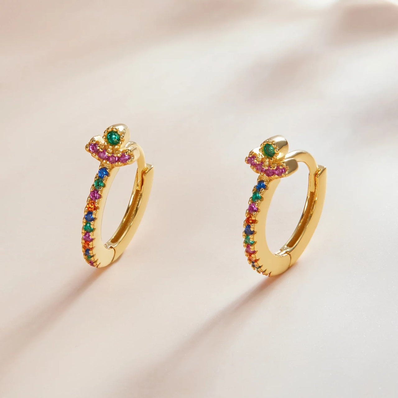 Cercei din argint Golden Multi Colored Crystals, Argint 925, Pentru Femei