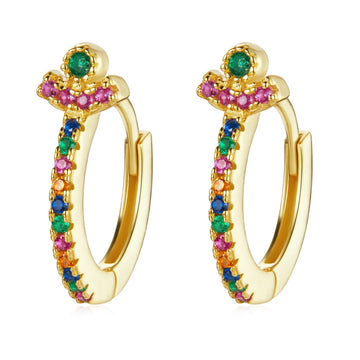 Cercei din argint Golden Multi Colored Crystals, Argint 925, Pentru Femei