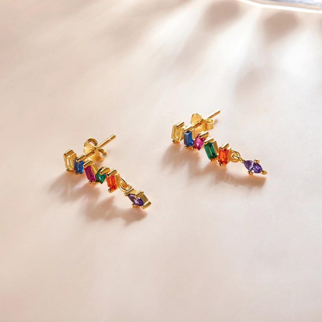 Cercei din argint Golden Multicolored Crystals, Argint 925, Pentru Femei