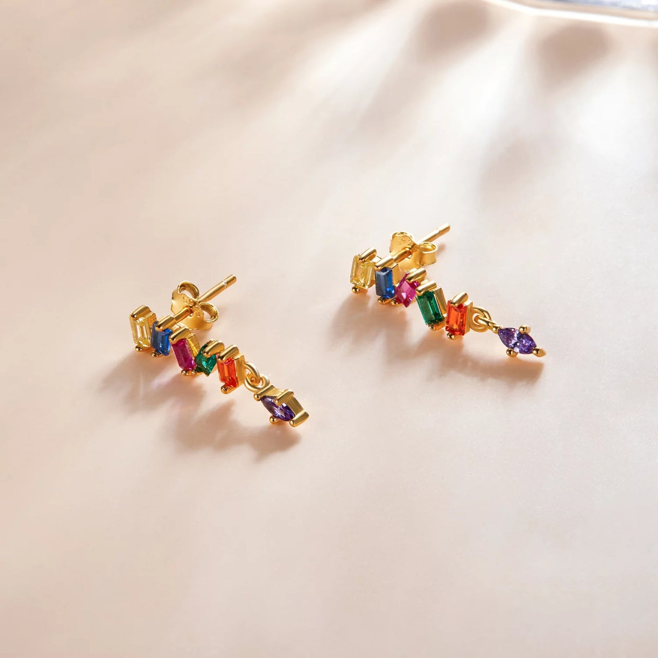 Cercei din argint Golden Multicolored Crystals, Argint 925, Pentru Femei