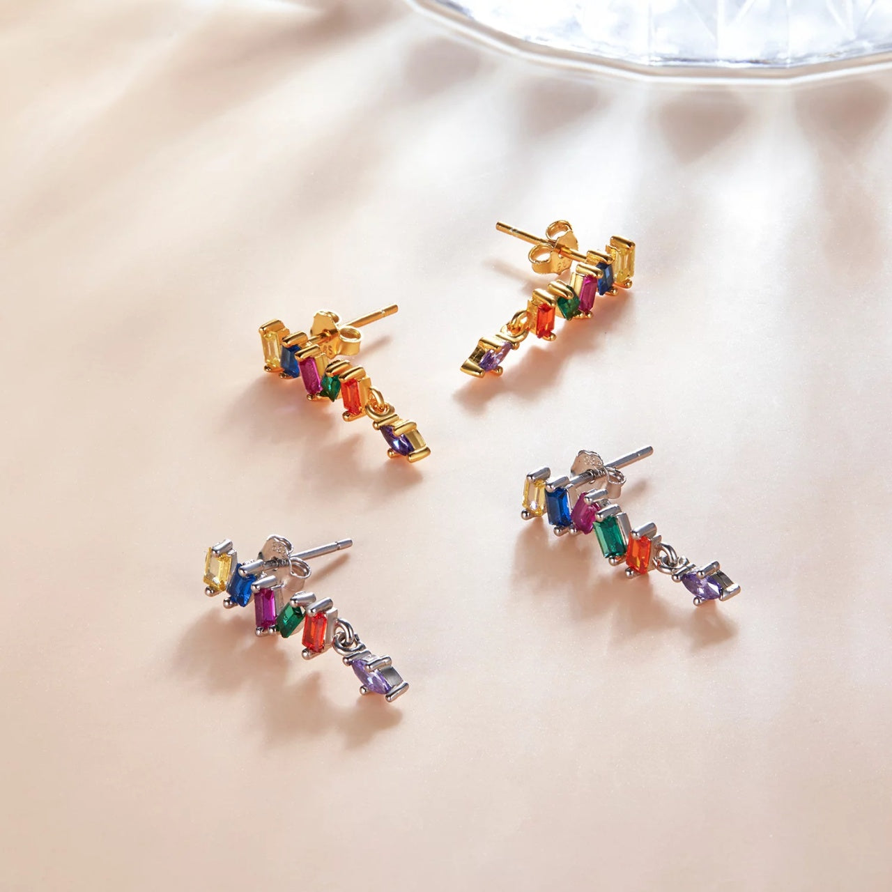 Cercei din argint Golden Multicolored Crystals, Argint 925, Pentru Femei