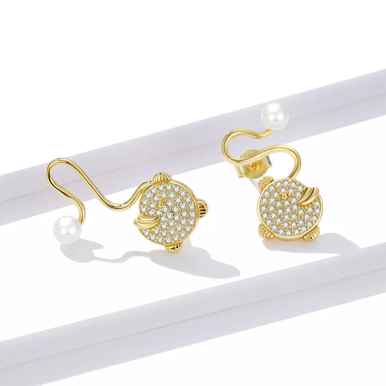 Cercei din argint Golden Pearl Tail, Argint 925, Pentru Femei