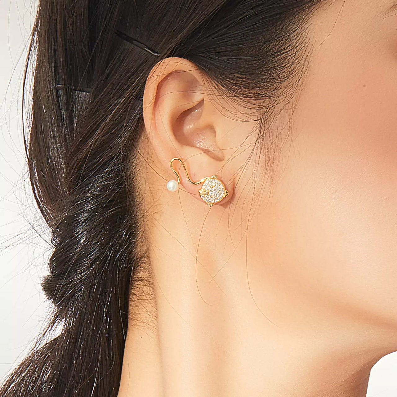 Cercei din argint Golden Pearl Tail, Argint 925, Pentru Femei