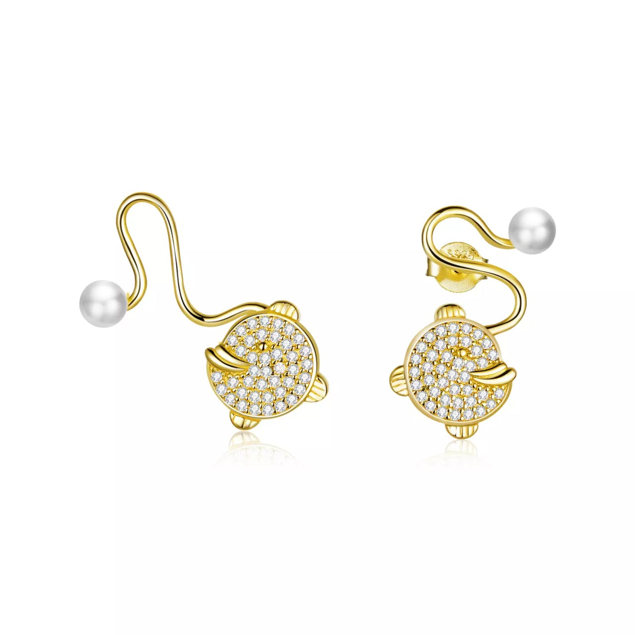 Cercei din argint Golden Pearl Tail, Argint 925, Pentru Femei