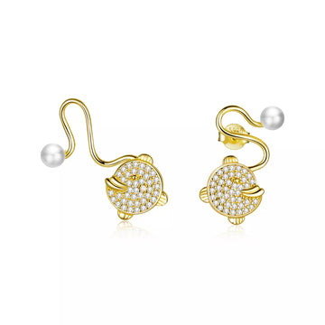 Cercei din argint Golden Pearl Tail, Argint 925, Pentru Femei