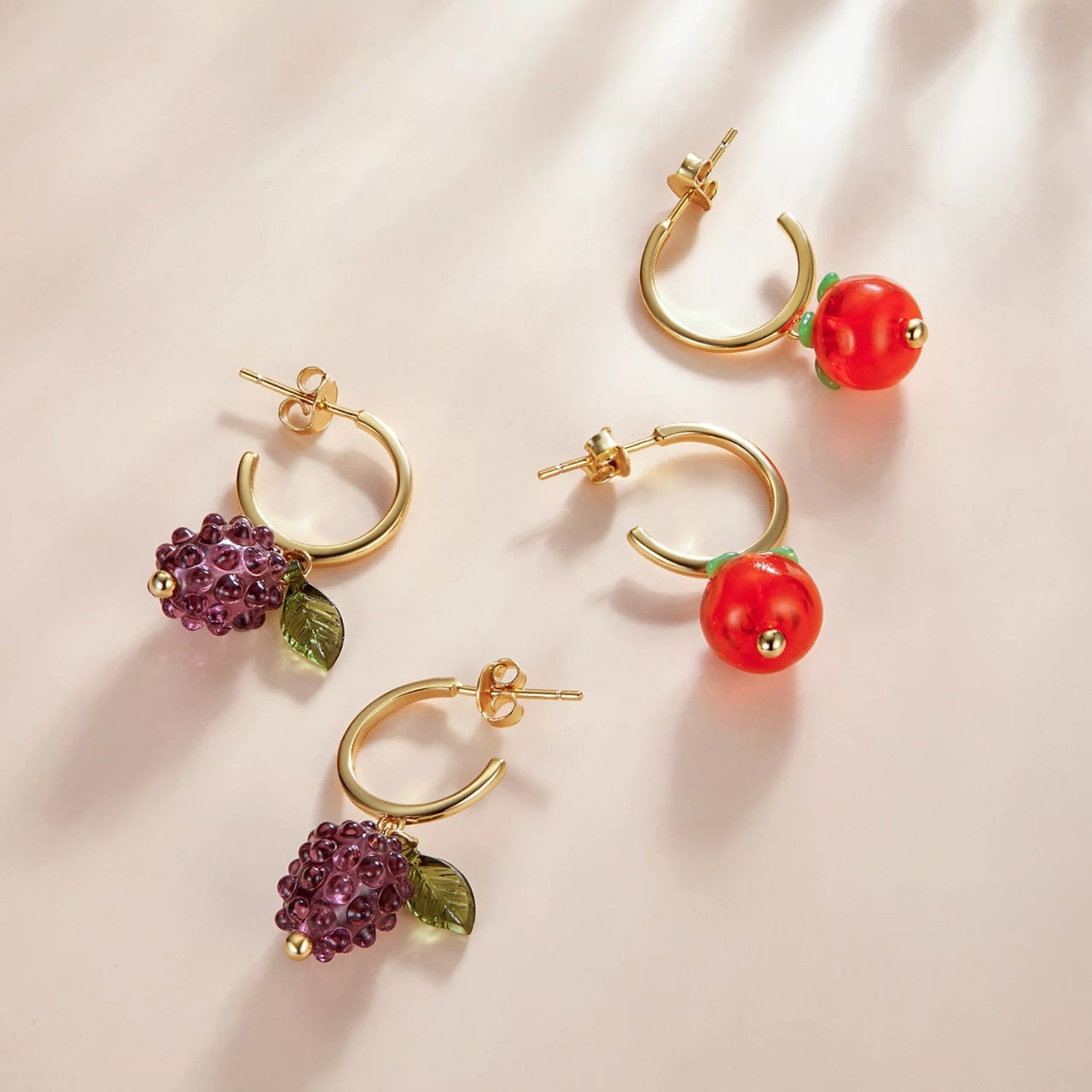 Cercei din argint Golden Red Grapes, Argint 925, Pentru Femei